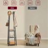 Modern Farmhouse Black Metal Coat Rack Entryway Hall Tree with Grey Wood Shelves