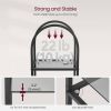 Arched Top Black Metal Display Rack Narrow Bookcase with 5 Glass Storage Shelves