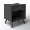 Mid-Century Farmhouse 1-Drawer Nightstand with Open Shelf in Black Wood Finish