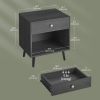 Mid-Century Farmhouse 1-Drawer Nightstand with Open Shelf in Black Wood Finish