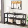 Industrial 55-inch Black Wood Shelf Sofa Table with Heavy Duty Metal Frame