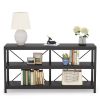 Industrial 55-inch Black Wood Shelf Sofa Table with Heavy Duty Metal Frame