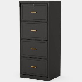 Vertical File Cabinet in Black Wood Finish with 4 Lockable Storage Drawers