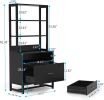 Home Office Lockable 2 Drawer Filing Cabinet Bookshelf in Black Wood Finish