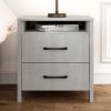 Modern Farmhouse Bedroom 2-Drawer Bedside Table Nightstand in Grey Wood Finish