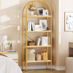 Modern Arched Top Gold Frame Display Rack Bookcase with White Storage Shelves