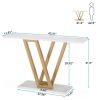 Modern Industrial Console Table with Faux White Marble Top and Gold Frame