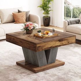 Square Farmhouse Coffee Table in Brown Black Wood Finish