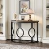Modern 43-inch Half Moon Accent Sofa Table with Grey Wood Top Black Frame