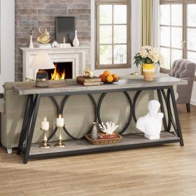 Industrial 70-inch Grey Wood Top Sofa Table with Heavy Duty Black Metal Frame