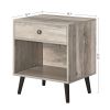 Mid-Century Modern 1-Drawer Nightstand Bedroom End Table in Grey Wood Finish
