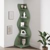 Modern Whimsical 5 Shelf Corner Bookcase in Green Wood Finish