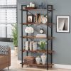 Modern Industrial 5-Shelf Bookcase with Sturdy Metal Frame and Wooden Shelves
