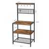 Black Metal Kitchen Baker's Rack Microwave Stand with Wood Storage Shelves