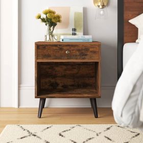 Mid-Century Farmhouse Bedroom 1-Drawer Nightstand End Table with Open Shelf