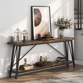 Sturdy 70-inch Industrial Brown Wood Top Console Table with Black Metal Frame