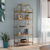 Elegant Gold Metal Display Rack Etagere Bookcase with 5 Wooden Storage Shelves