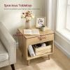Mid-Century Modern 1-Drawer Nightstand in Natural Straw Yellow Wood Finish