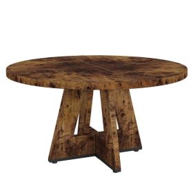 Modern Kitchen 4-Person Circular Dining Table in Rustic Brown Wood Finish