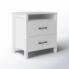 Modern 2-Drawer Bedside Table Nightstand in White Wood Finish