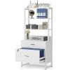 Home Office Lockable 2 Drawer Filing Cabinet Bookshelf in White Wood Finish