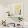 Rectangular Bathroom Wall Mirror with Storage Shelf and White Wood Frame