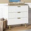 Mid-Century Modern 3 Drawer Dresser Chest of Drawers in White with Gold Handles