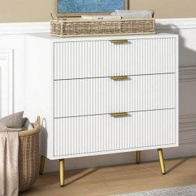 Mid-Century Modern 3 Drawer Dresser Chest of Drawers in White with Gold Handles