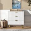 Mid-Century Modern 3 Drawer Dresser Chest of Drawers in White with Gold Handles