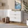 Mid-Century Modern 3 Drawer Dresser Chest of Drawers in White with Gold Handles