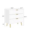 Mid-Century Modern 3 Drawer Dresser Chest of Drawers in White with Gold Handles