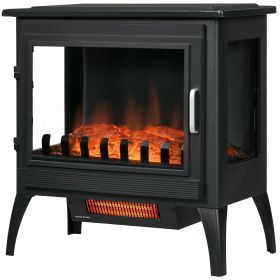 24" Black Free Standing Electric Fireplace, Electric Fireplace Heater with Realistic Fake Fire