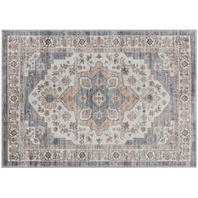 5x7 Area Rug, Vintage Machine Washable Rug, Non-Slip Carpet for Living Room, Bedroom, Dining Room, Brown & Light Blue