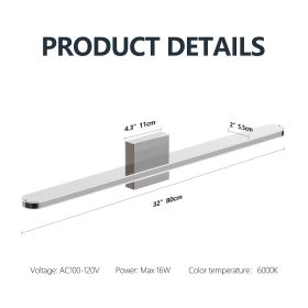 Modern LED Vanity Lights For Bathroom 32IN 16W Daylight White Chrome Light Fixtures Bathroom Lights Over Mirror Vanity Lighting Fixtures Vanity L (Option: 32IN 16W)